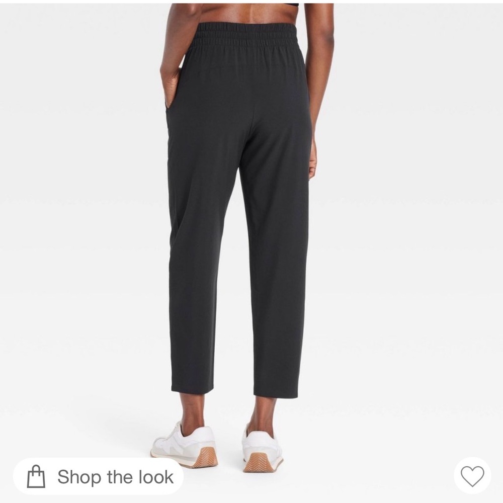 NWT women’s all in motion Black Elastic-Waist high rise, taper pants/ Drawstring - Picture 3 of 7